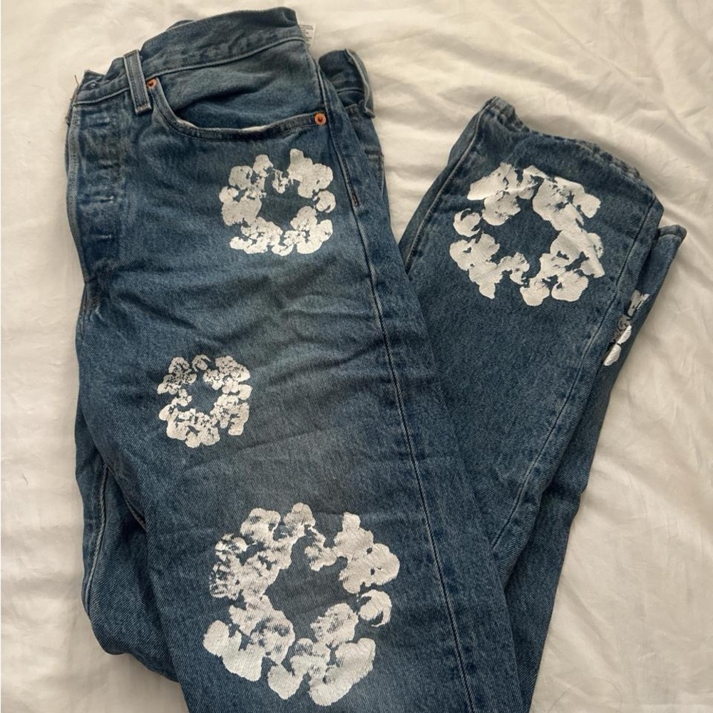 Men's Denim Jeans with White Pattern